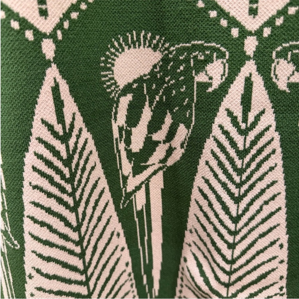 🦜FARM Rio Macaw Elegance Green & Cream Botanical Knit Bodycon Midi Dress - Picture 7 of 8